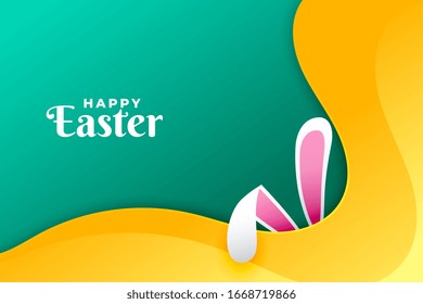 happy easter day card with rabbit ears