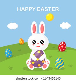happy easter day card, template and banner on blue background. vector Illustration. 