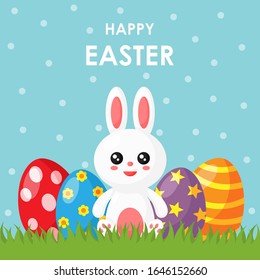 happy easter day card, template and banner on blue background. vector Illustration. 