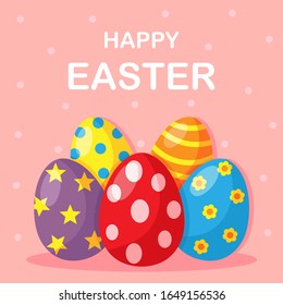 happy easter day card, template and banner on pink background. vector Illustration.