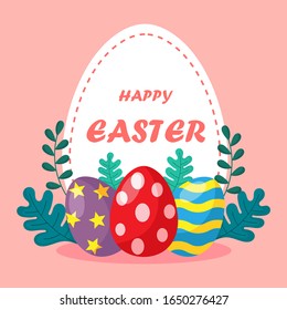 happy easter day card, template and banner on pink background. vector Illustration.