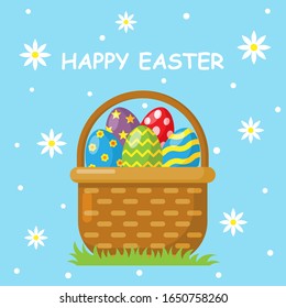 happy easter day card, template and banner on blue background. vector Illustration.