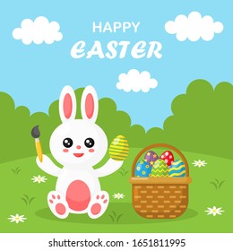 happy easter day card, template and banner on blue background. vector Illustration. 