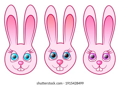 Happy Easter day, cartoon character design. Cute pink cartoon bunny illustrations set.
