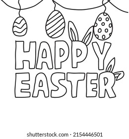 happy easter day celebration background. outline drawing coloring book