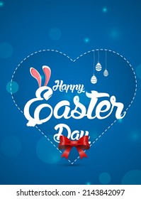 Happy Easter day celebration concept outline blue heart shape. web banner, poster and template design vector illustration.