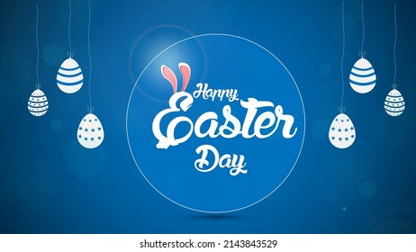 Happy Easter day celebration concept blue round shape. web banner, poster and template design vector illustration.