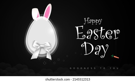 Happy Easter Day celebration Concept. Easter day on writing carrot on the hung on a rope.  Banner, poster and template design vector illustration.