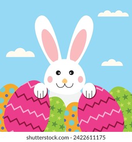 Happy easter day celebration flat design background with easter eggs