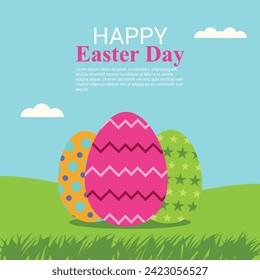 Happy easter day celebration flat design background with easter eggs