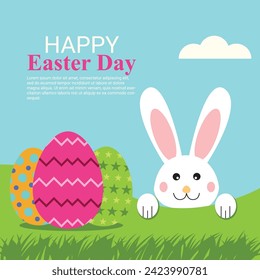 Happy easter day celebration flat design background with easter eggs