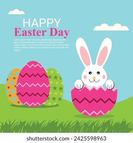 Happy easter day celebration flat design background with easter bunny