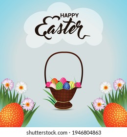 Happy easter day celebration greeting card with golden easter egg