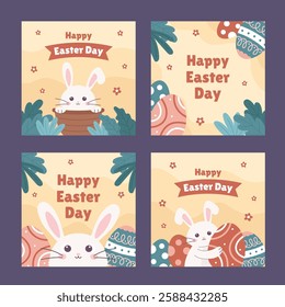 Happy Easter Day Celebration Social Media Square Post Template Collection Set