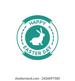 Happy Easter Day in Circle With Rabbit Silhouette At The Middle