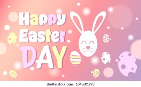 Fröhliche Ostertagen, buntes Dekorationsplakatdesign mit Kaninchen- und Eiervektorgrafik – Stockvektorgrafik