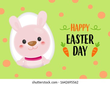 Happy Easter Day with colorful egg and cute rabbit. Easter banner. Easter egg on white background.