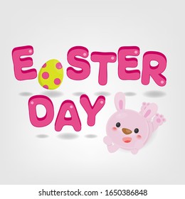 Happy Easter Day with colorful egg and cute rabbit. Easter banner. Easter egg on white background.