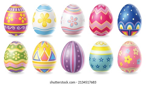 Happy Easter Day colorful egg collection isolated on white background.