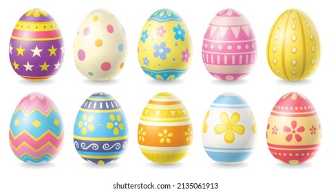 Happy Easter Day colorful egg collection isolated on white background.