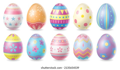 Happy Easter Day colorful egg collection isolated on white background.