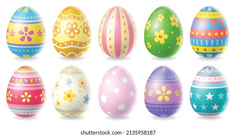 Happy Easter Day colorful egg collection isolated on white background.