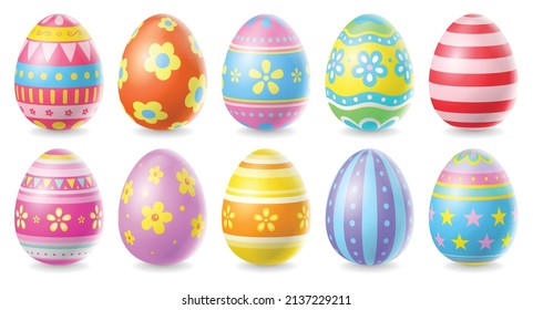 Happy Easter Day colorful egg collection isolated on white background.