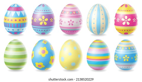 Happy Easter Day colorful egg collection isolated on white background.