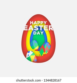 Happy Easter Day with colorful eggs illustration in flat paper art style