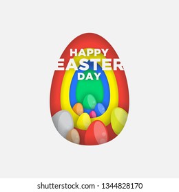 Happy Easter Day with colorful eggs illustration in flat paper art style