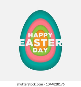 Happy Easter Day with colorful eggs illustration in flat paper art style