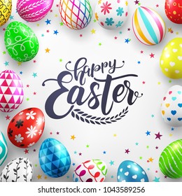 Happy Easter Day with Colorful Painted Easter Eggs.Vector illustration EPS10