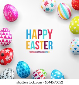 Happy Easter Day with Colorful Painted Easter Eggs on white background.Vector illustration EPS10