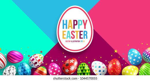 Happy Easter Day with Colorful Painted Easter Eggs.Vector illustration EPS10