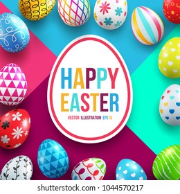 Happy Easter Day with Colorful Painted Easter Eggs.Vector illustration EPS10