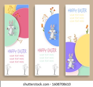 Happy Easter Day colorful paper cut background. Design for greeting cards, banner and poster with wavy layers. Vector illustration. 