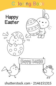 Happy Easter Day Coloring Worksheet. Educational printable coloring Book. Motor skills education. Vector illustrations.