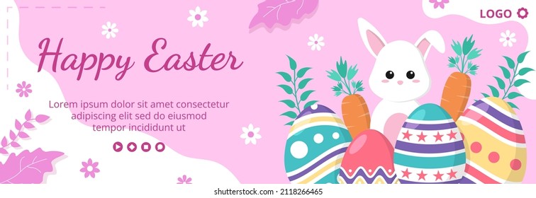 Happy Easter Day Cover Template Flat Illustration Editable of Square Background Suitable for Social Media, Greeting Card or Web Ads