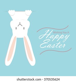 Happy easter day. cute bunny Ears with eggs and text  logo on sweet blue background, can be use for greeting card, text can be added.  vector illustration