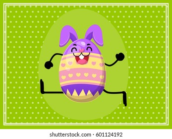 Happy easter day. cute bunny Ears with eggs and on sweet green background