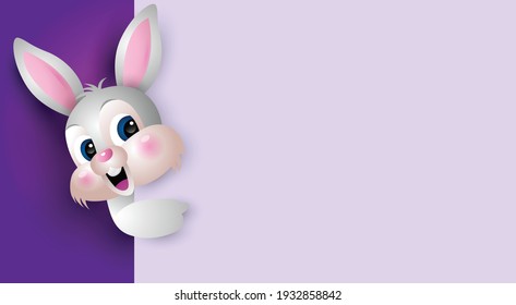 Happy Easter Day. Cute cartoon rabbit with big signboard.