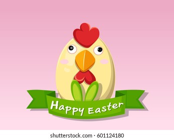 Happy easter day. cute chicken Ears with eggs and on sweet pink background
