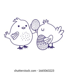feliz día de Pascua, lindos pollos con decoración de huevos ilustración vectorial