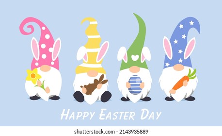 Happy Easter Day cute gnomes banner design. Vector illustration