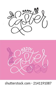 Happy Easter Day - cute lettering postcard. Easter template background. Pattern Background.