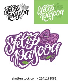 Happy Easter Day - cute lettering postcard in spanish. Easter template background. Pattern Background.