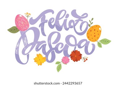 Happy Easter Day - cute lettering postcard in spanish. Easter template background. Pattern Background. 100% vector image