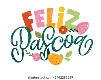 Happy Easter Day - cute lettering postcard in spanish. Easter template background. Pattern Background. 100% vector image