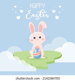 Feliz Día de Pascua con lindo conejo con celebración de decoración de huevos.