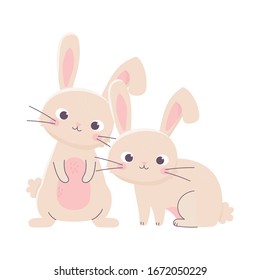 feliz día de Pascua, adorables conejos caricaturistas ilustraciones vectoriales